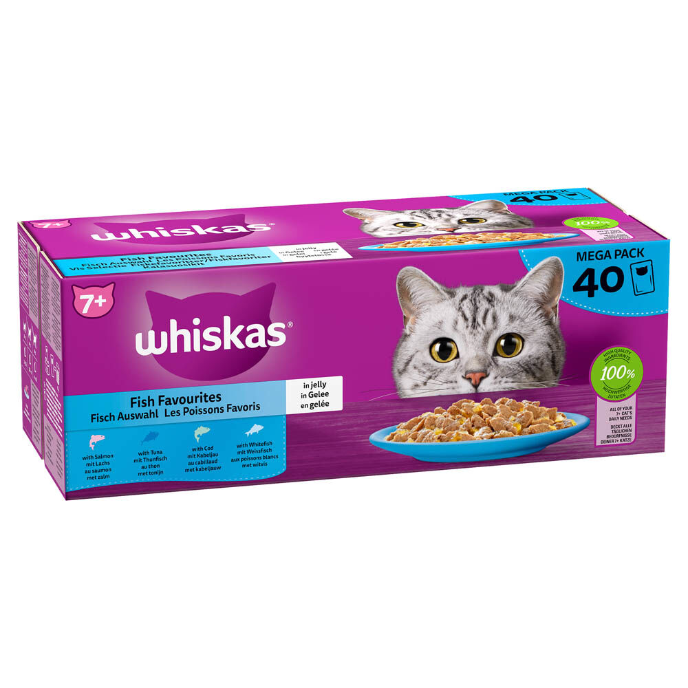 Whiskas Fish Favourites 7+ Mega Pack - Kattenvoer - 40x85 gram Whiskas Fish Favourites 7+ Mega Pack - Kattenvoer - 40x85 gram
