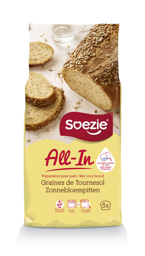 Soezie All-in-mix Brood met zonnebloempitten - Broodmeel Soezie All-in-mix Brood met zonnebloempitten - Broodmeel