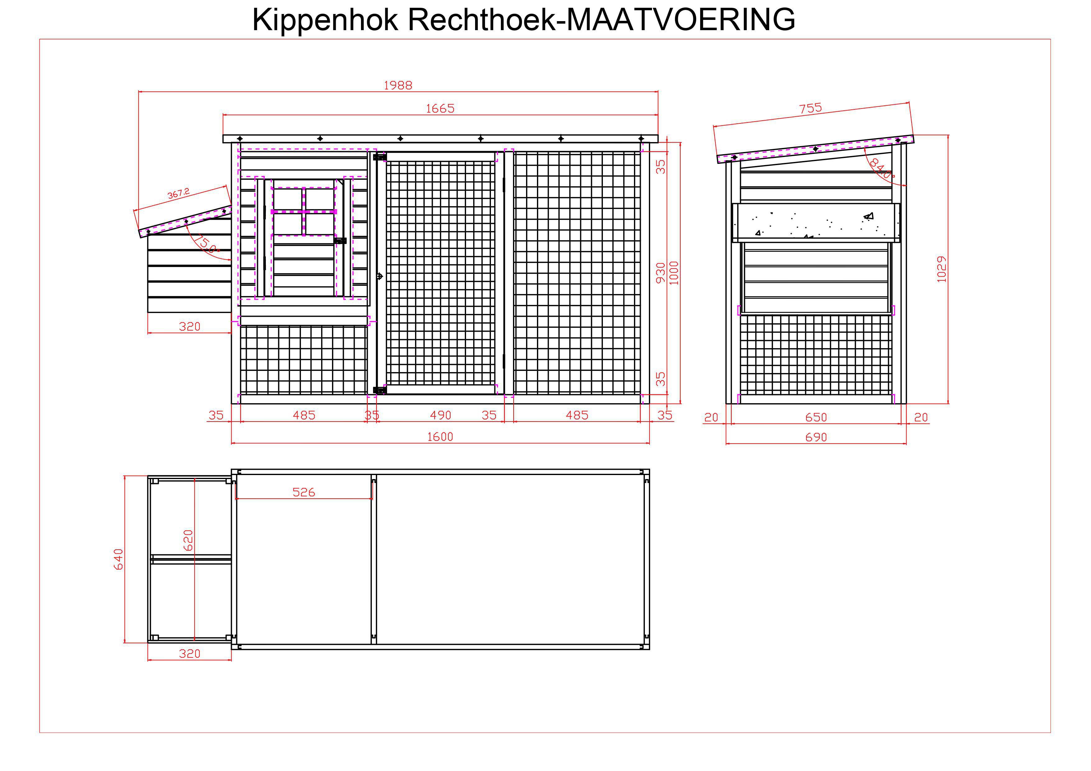 Rechthoek - Kippenhok met ren - 103.00 cm - Bruin - 197.00 cm - 75.00 cm