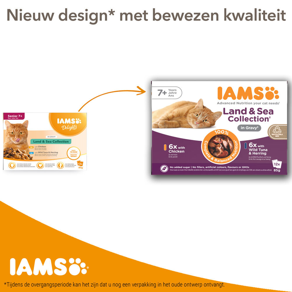 IAMS Delights Land & Sea Collection Senior - Kattenvoer - 12x85 gram - Kip - Vis - 1,02 kg