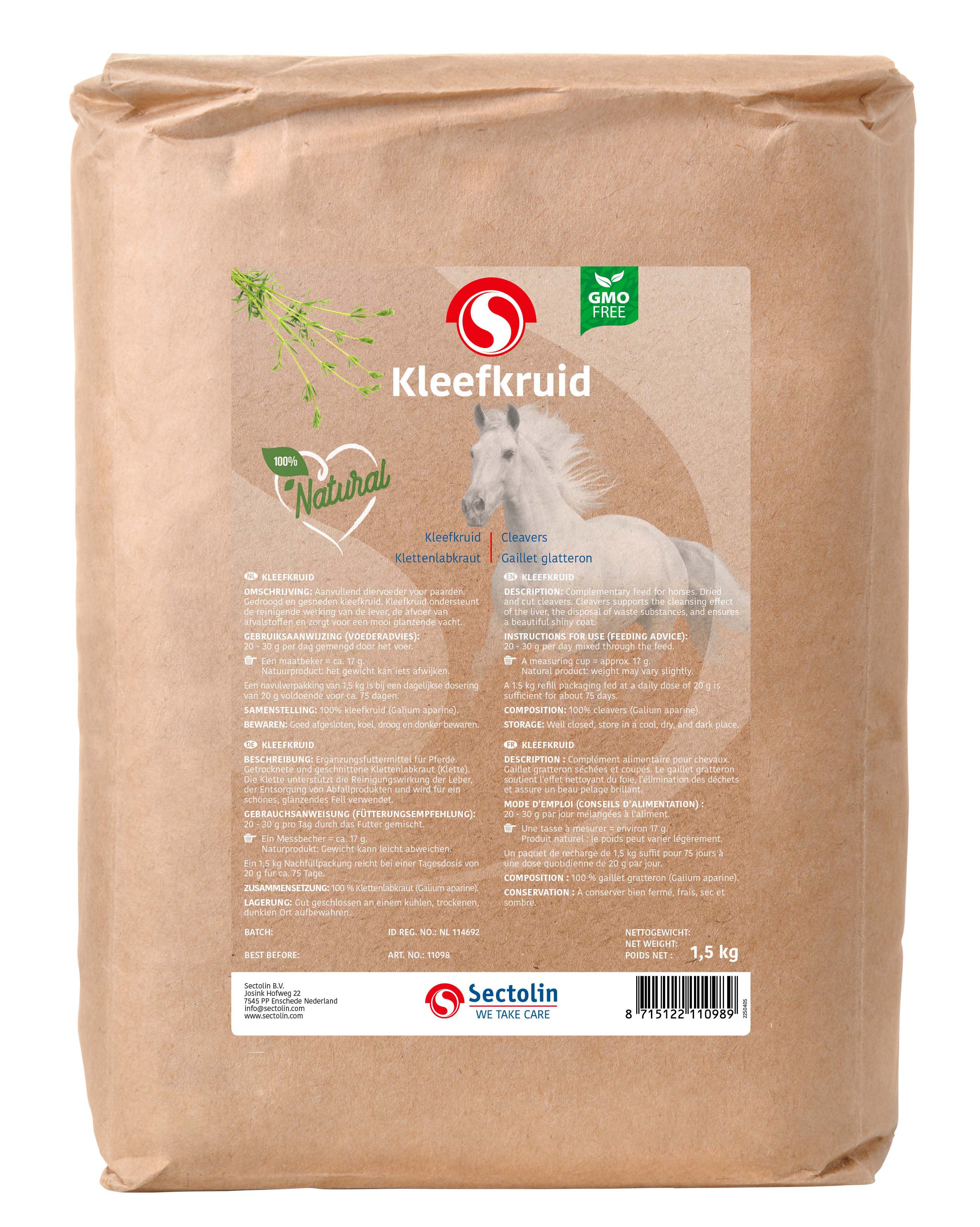 Sectolin Kleefkruid - Navulverpakking - Bloedzuiveringsupplement Paard - 1.50 - Zak