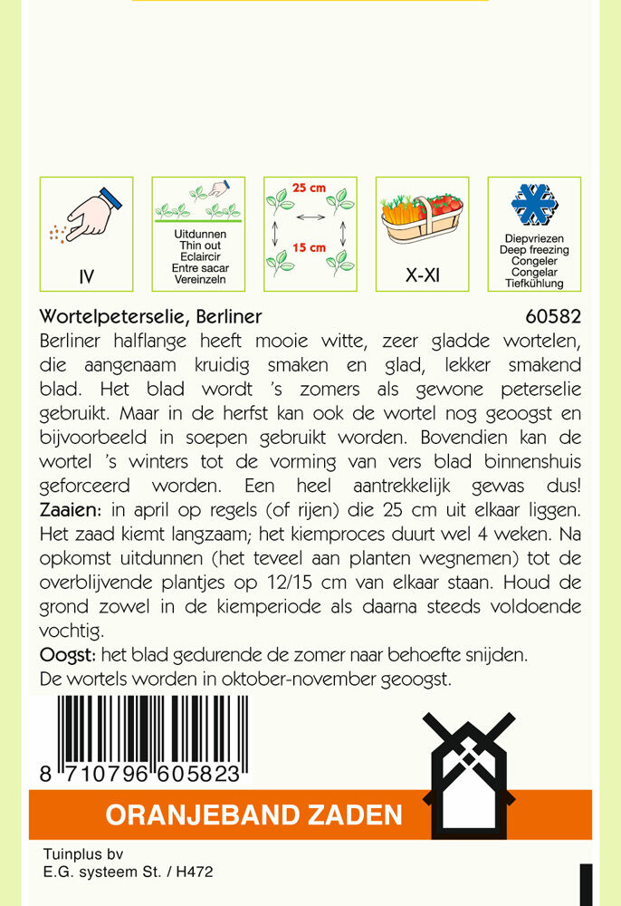 Oranjeband zaden Wortelpeterselie Berliner - Groentezaden