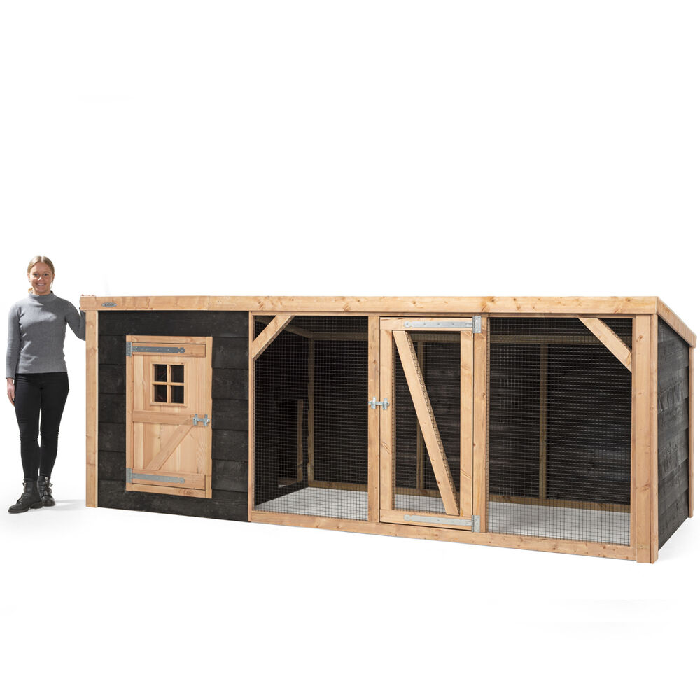 Voldux Milan XL  - Kippenhok met ren - Naturel/zwart