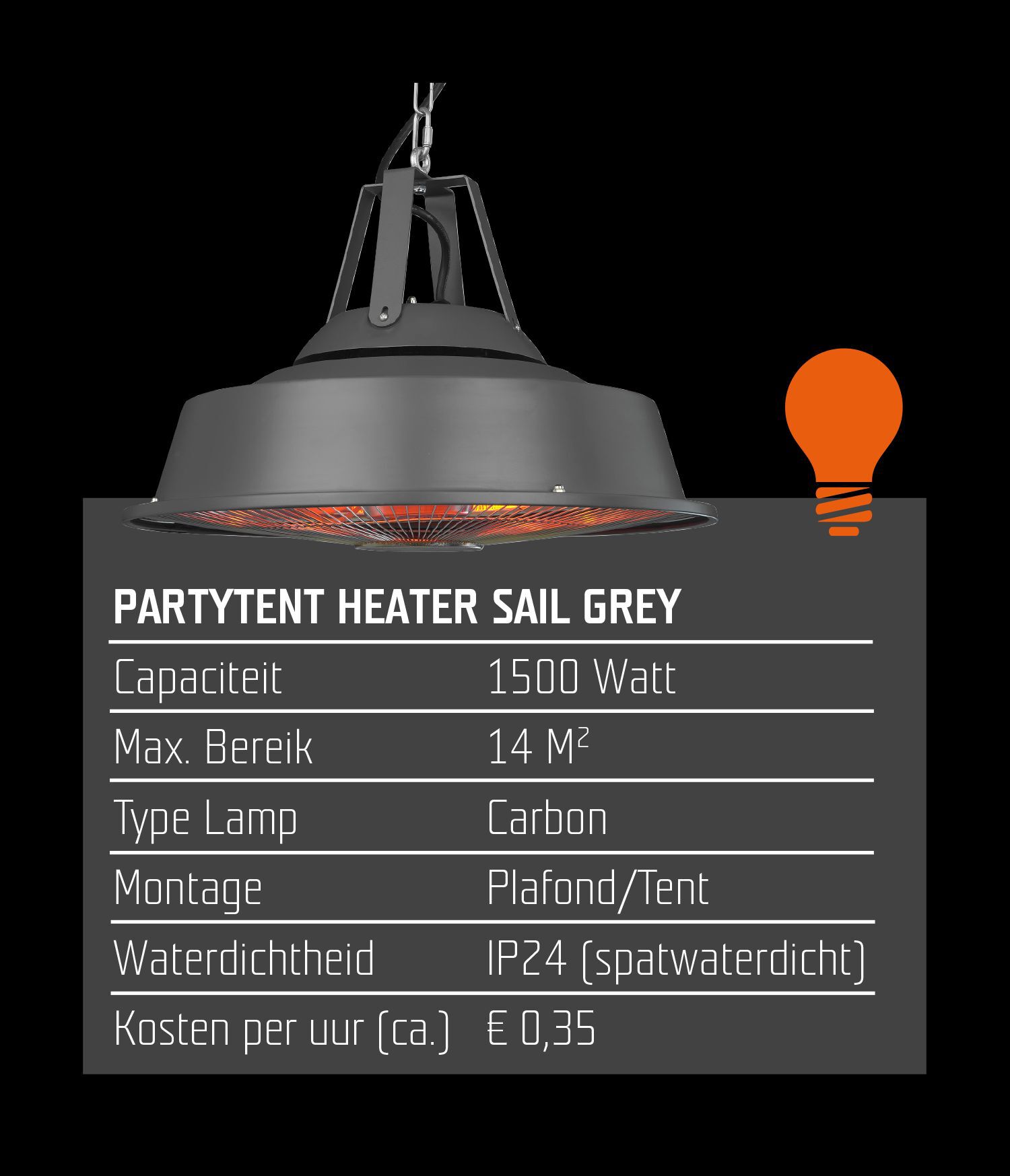 Eurom Sail 1500 GR - Hangende terrasverwarmer - Grijs - 1500 W