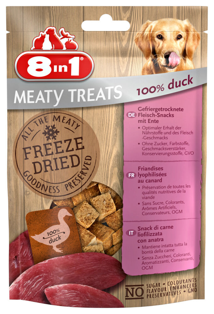 8in1 Meaty Treats Freeze dried - Hondensnack - 50 - eend 8in1 Meaty Treats Freeze dried - Hondensnack - 50 - eend