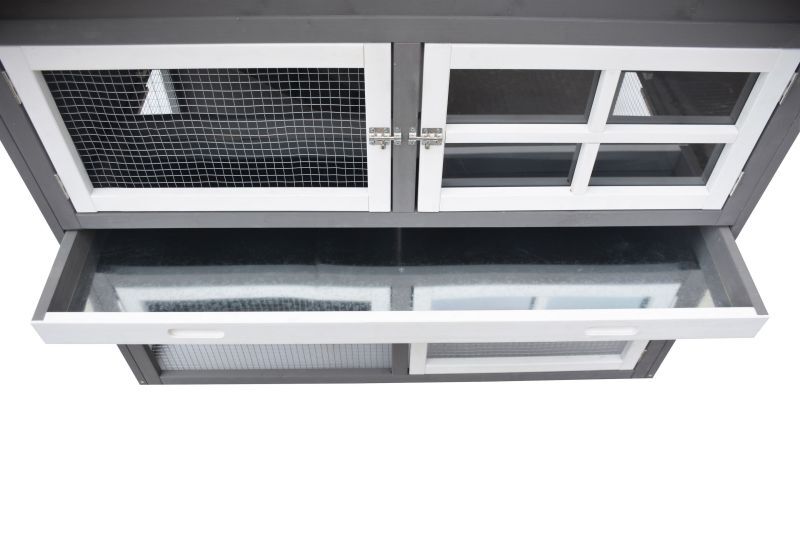 Konijnenhok Dallas - White wash/Grijs - 112.5x13086 cm