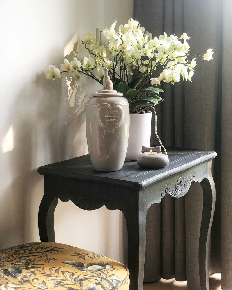 Happy-House - Waxinelichthouder Hart - Hond - Herdenken - grijs - Small