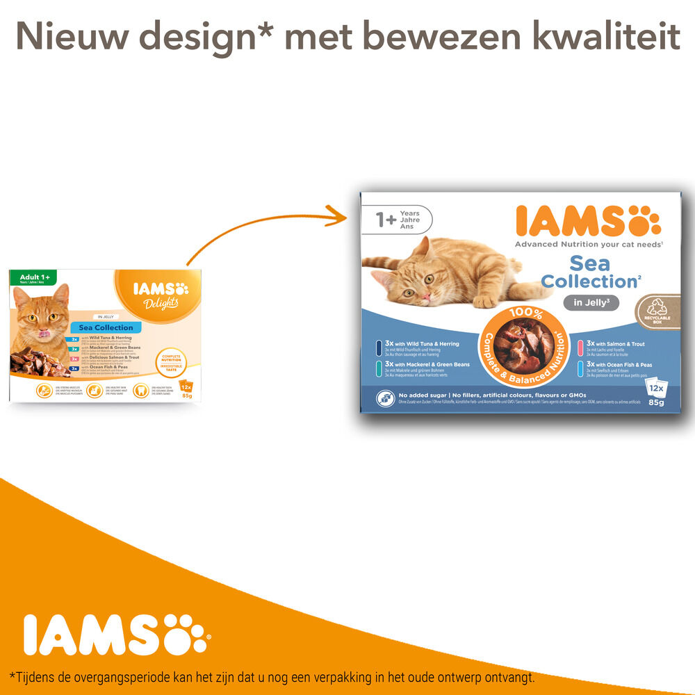 IAMS Delights Sea Collection - Kattenvoer - 12x85 gram - Vlees - Vis - 1,02 kg