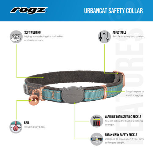 Rogz - Kittenhalsband - 23 cm - 2.00 cm - Blauw - 2.00 cm - XS - 21.00 cm