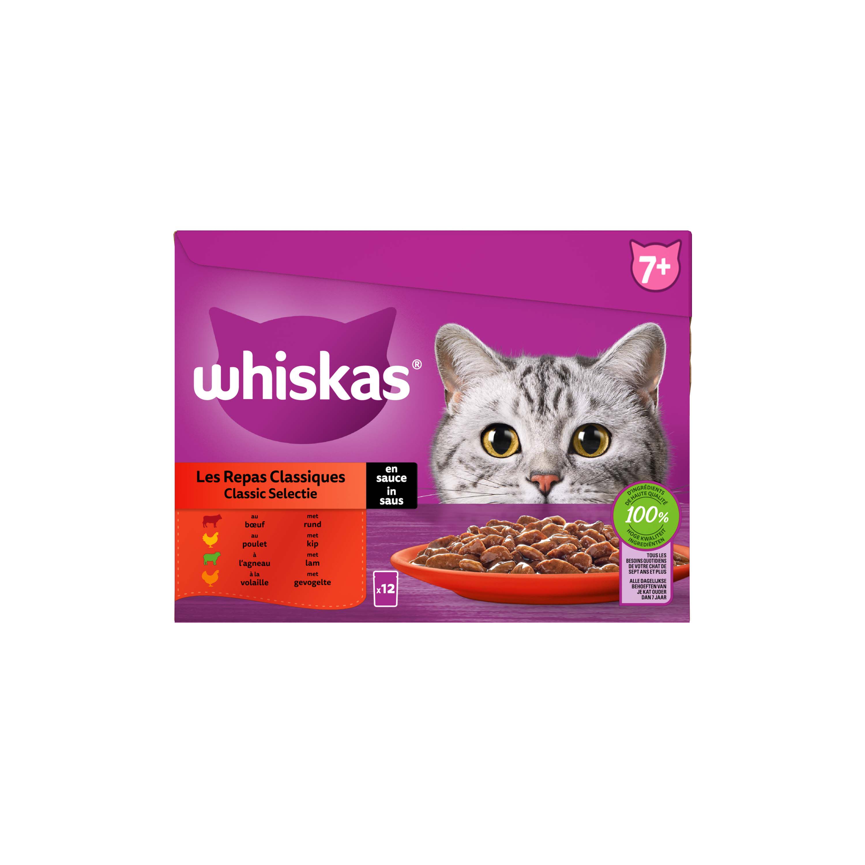 Whiskas  7+ Classic Selectie - Kattenvoer - 12x85 gram - 1020 - saus
