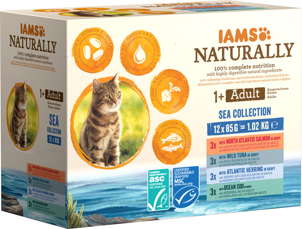 IAMs Adult Sea Collection - Kattenvoer - 12x85 gram - Zalm - Tonijn - 1,02 kg