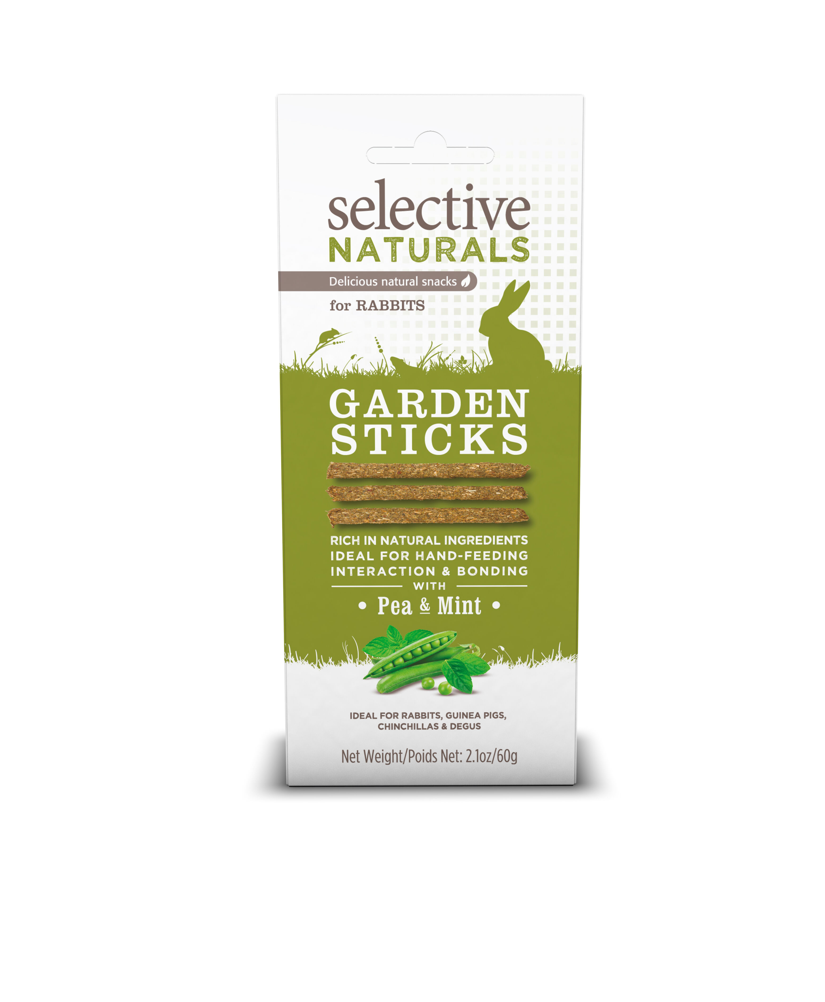 Selective Naturals Garden Sticks  - Konijnensnack - Erwt & pepermunt - Erwt - 60 gram