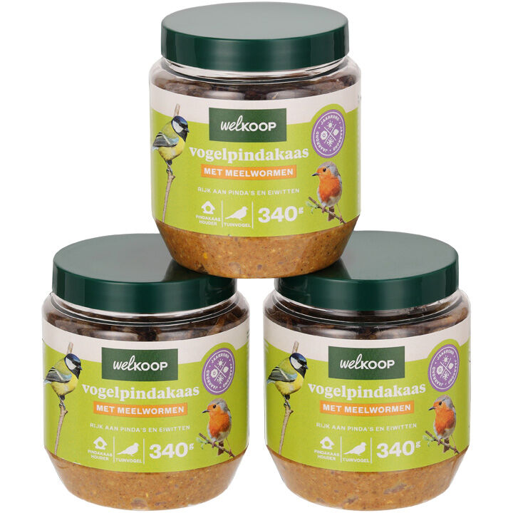 Welkoop - Vogelpindakaas - Tuinvogelvoer - Meelwormen - 3 stuks
