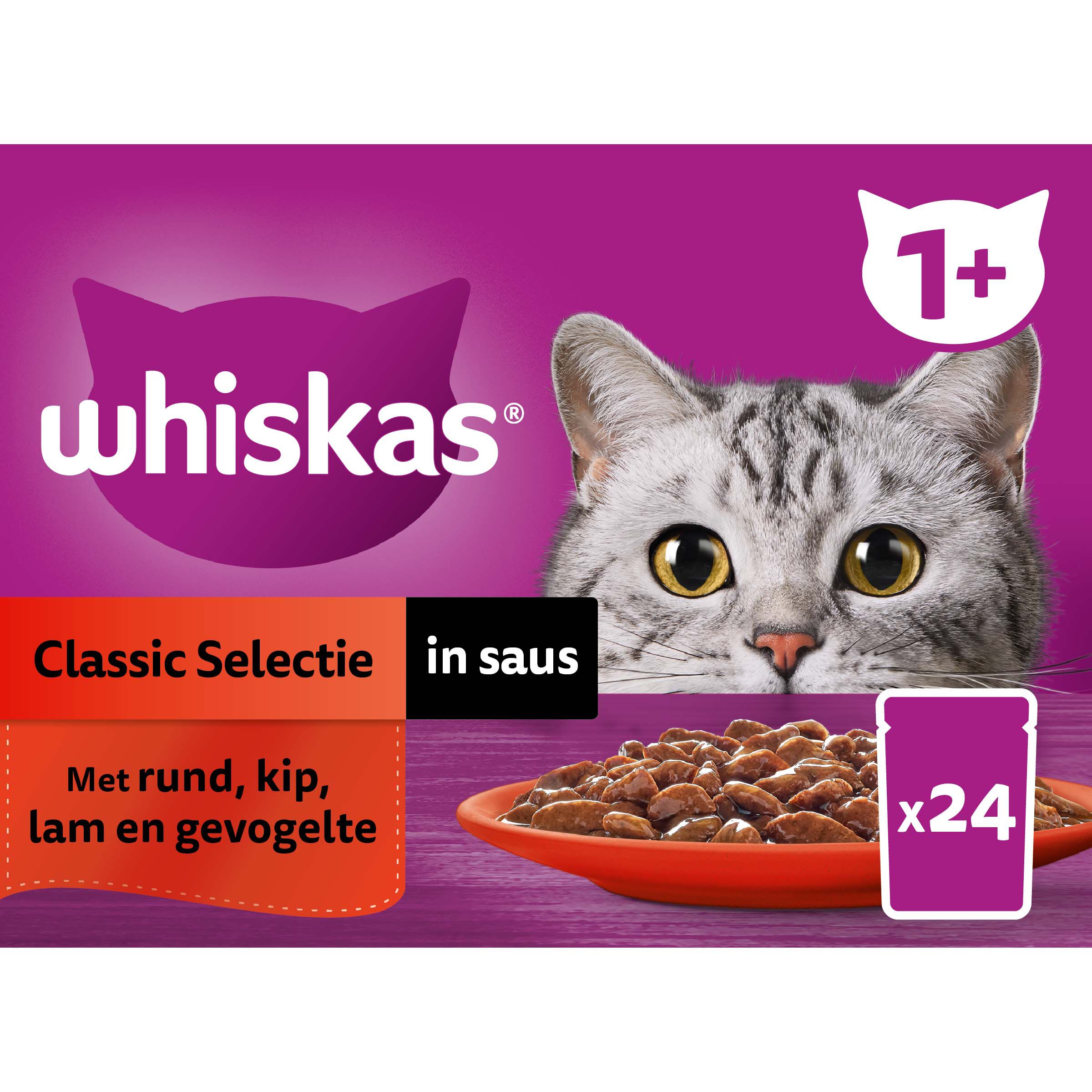 Whiskas  1+ Classic Selectie in saus - Kattenvoer - 24x85 gram - 2040.00 - saus