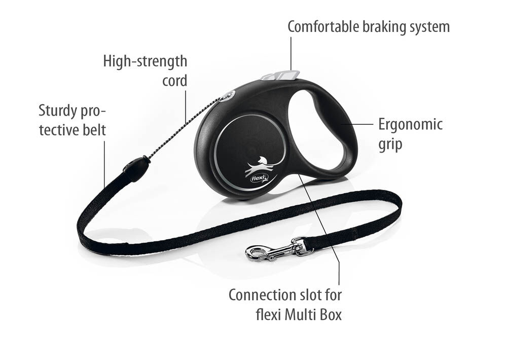 Flexi Black Design - Koord - Rollijn - Hondenriem - zwart - S - 500 cm