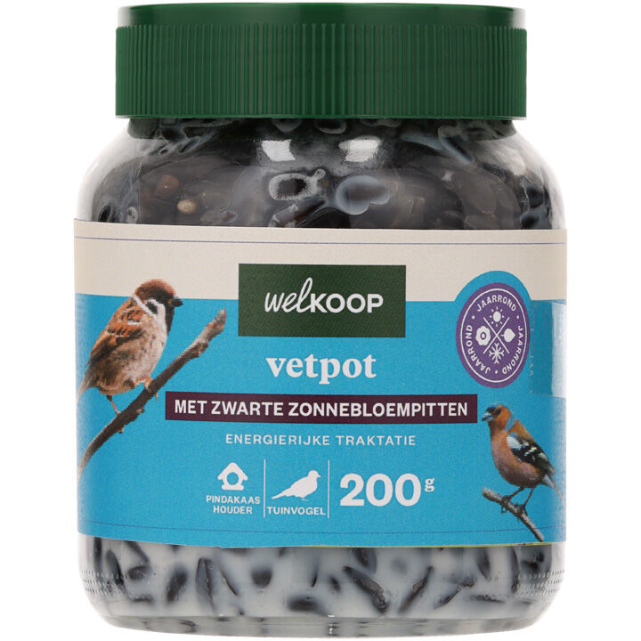 Welkoop - Vetpot  met Zwarte Zonnebloempitten -Tuinvogelvoer Welkoop - Vetpot  met Zwarte Zonnebloempitten -Tuinvogelvoer