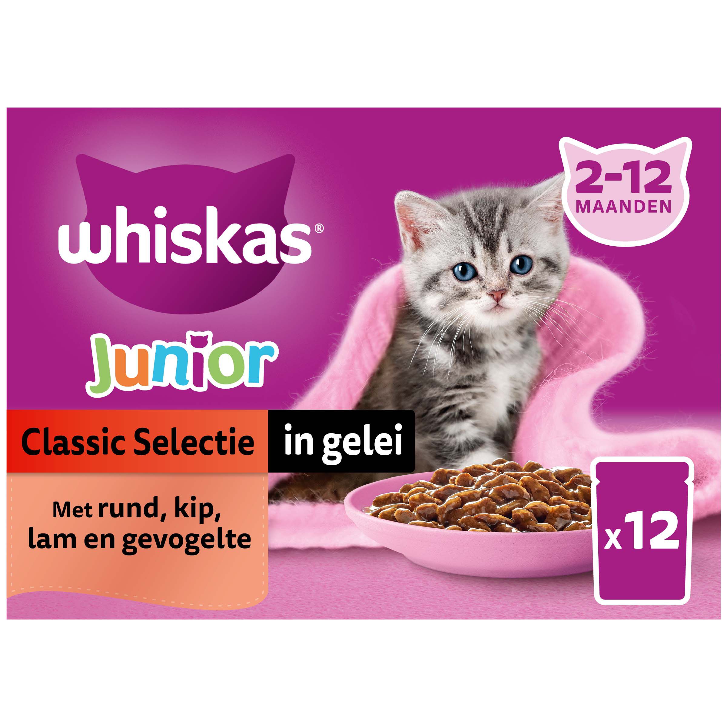 Whiskas Junior 1+ Classic Meals - Kattenvoer - 12x85 gram - 1020 - saus