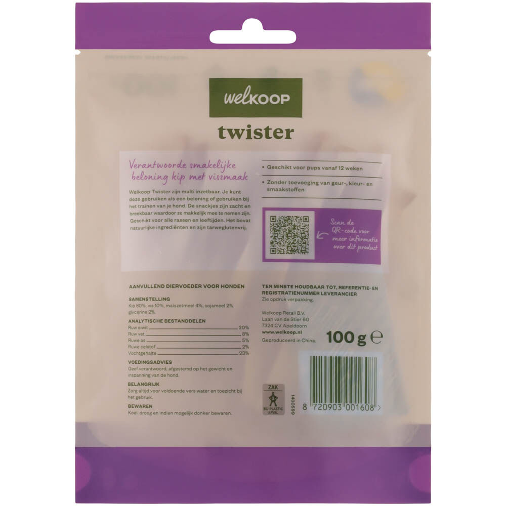 Welkoop Twister - Hondensnack - 100 - vis, kip - XS