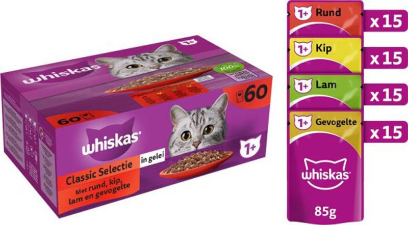 Whiskas Classic Meals in Gelei - Kattenvoer - 60x85 gram - 85 - kip