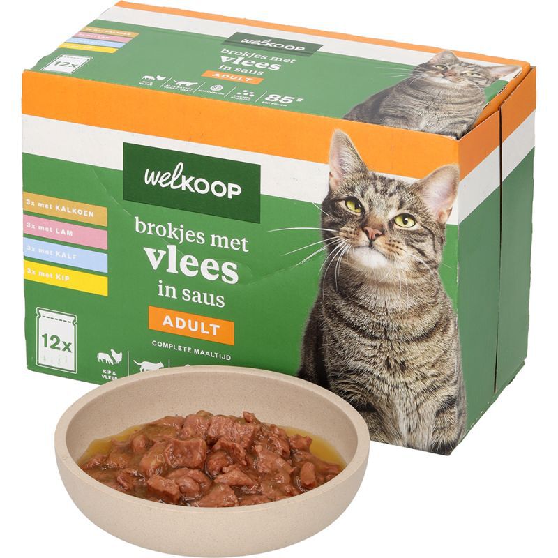 Welkoop Pouch Brokjes in Saus - Kattenvoer - 12x85 gram - 150 - vlees