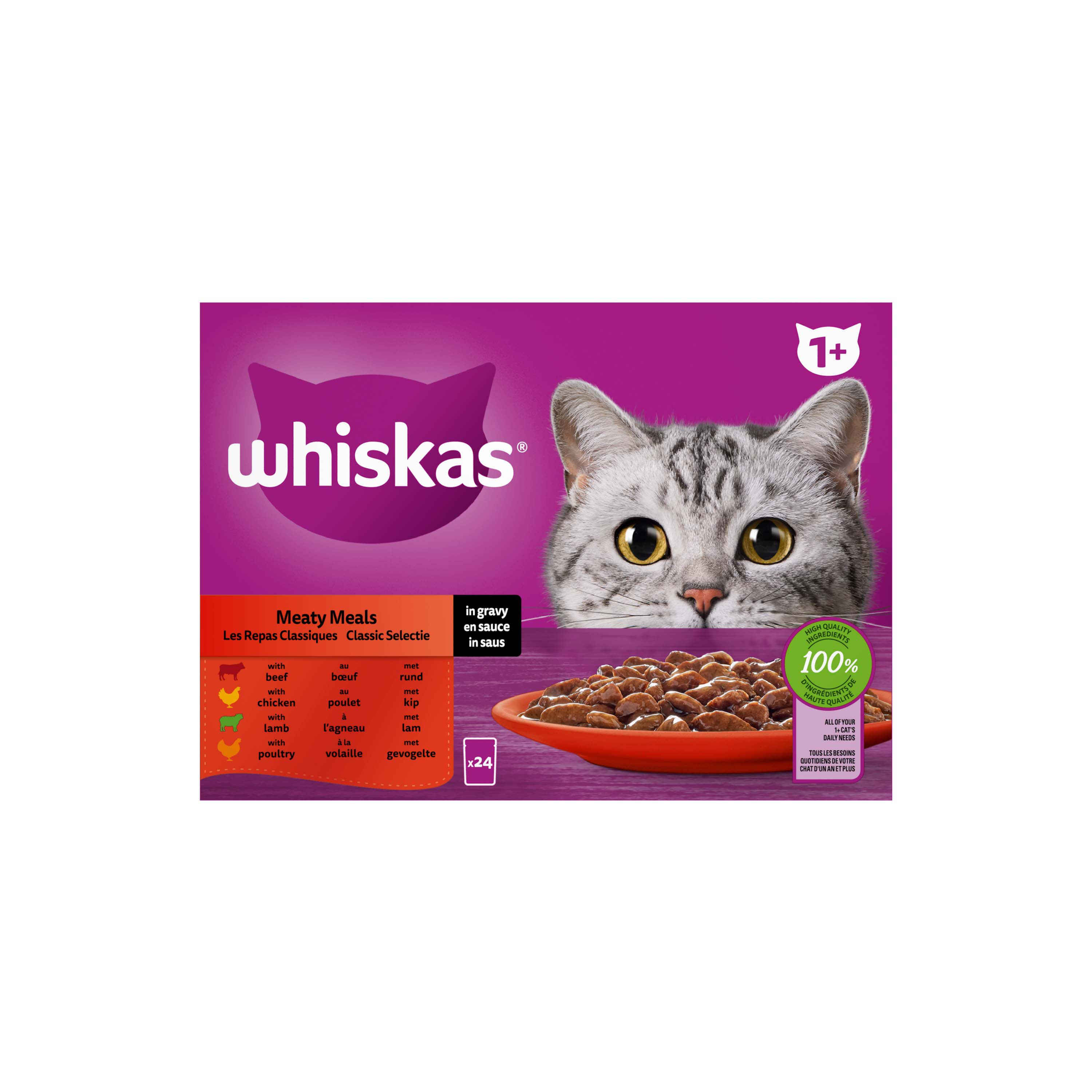 Whiskas  1+ Classic Selectie in saus - Kattenvoer - 24x85 gram - 2040.00 - saus
