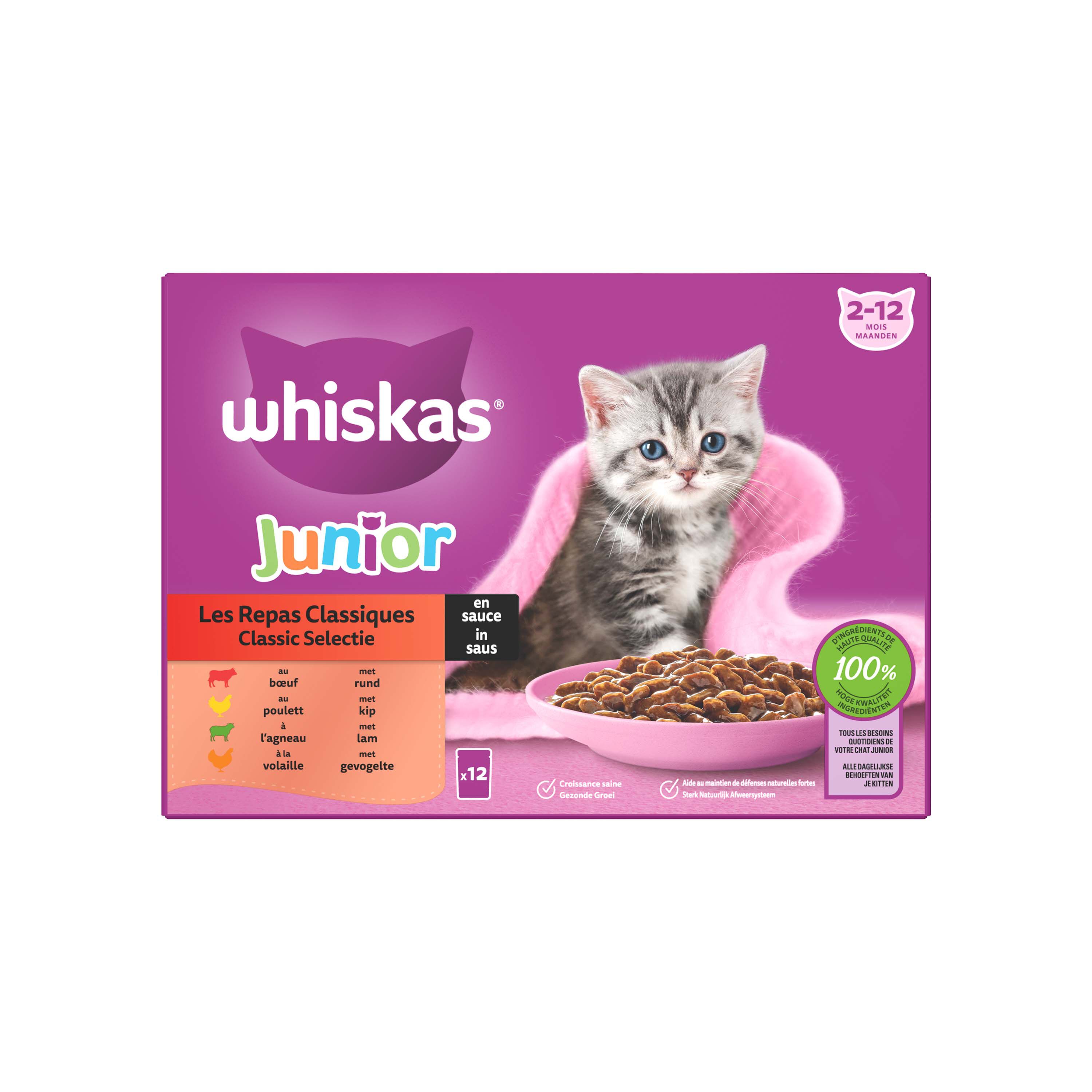 Whiskas Junior 1+ Classic Meals - Kattenvoer - 12x85 gram - 1020 - saus