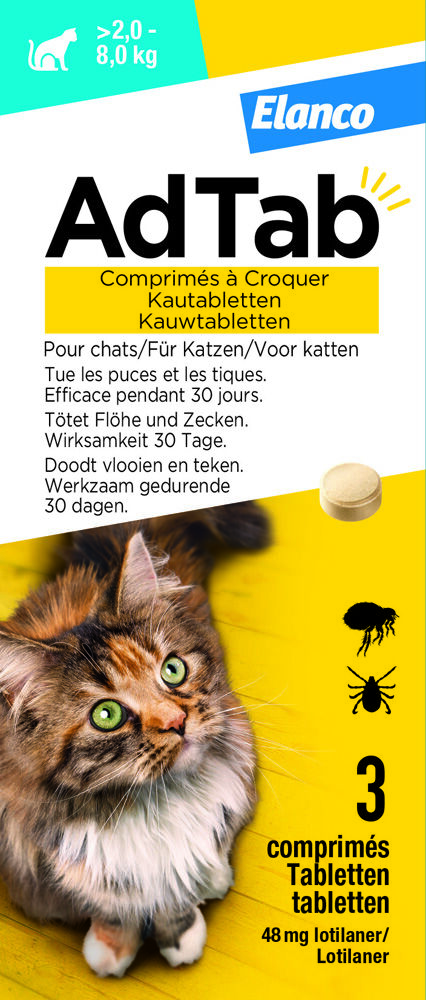 AdTab kauwtabletten kat 0.5-2 kg - Anti vlooien- en tekenmiddel AdTab kauwtabletten kat 0.5-2 kg - Anti vlooien- en tekenmiddel