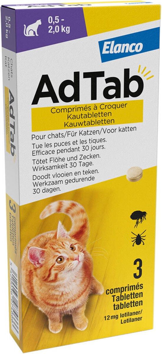 AdTab kauwtabletten kat 0.5-2 kg - Anti vlooien- en tekenmiddel - Klein AdTab kauwtabletten kat 0.5-2 kg - Anti vlooien- en tekenmiddel - Klein