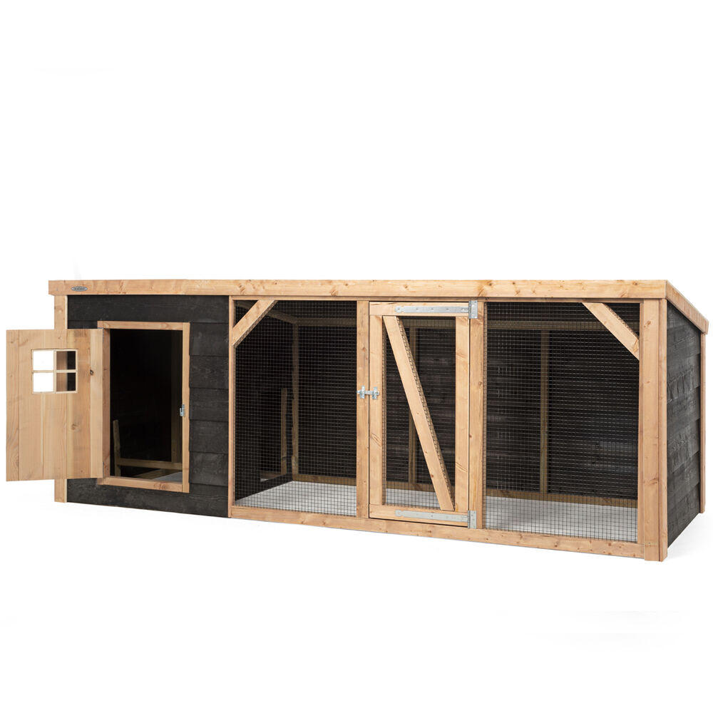 Voldux Milan XL  - Kippenhok met ren - Naturel/zwart
