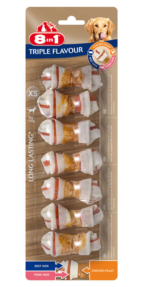 8in1 Triple Flavour Kauwbotten - Hondensnack - 18.00 cm - 20.00 cm - kip, rund - 3.50 cm