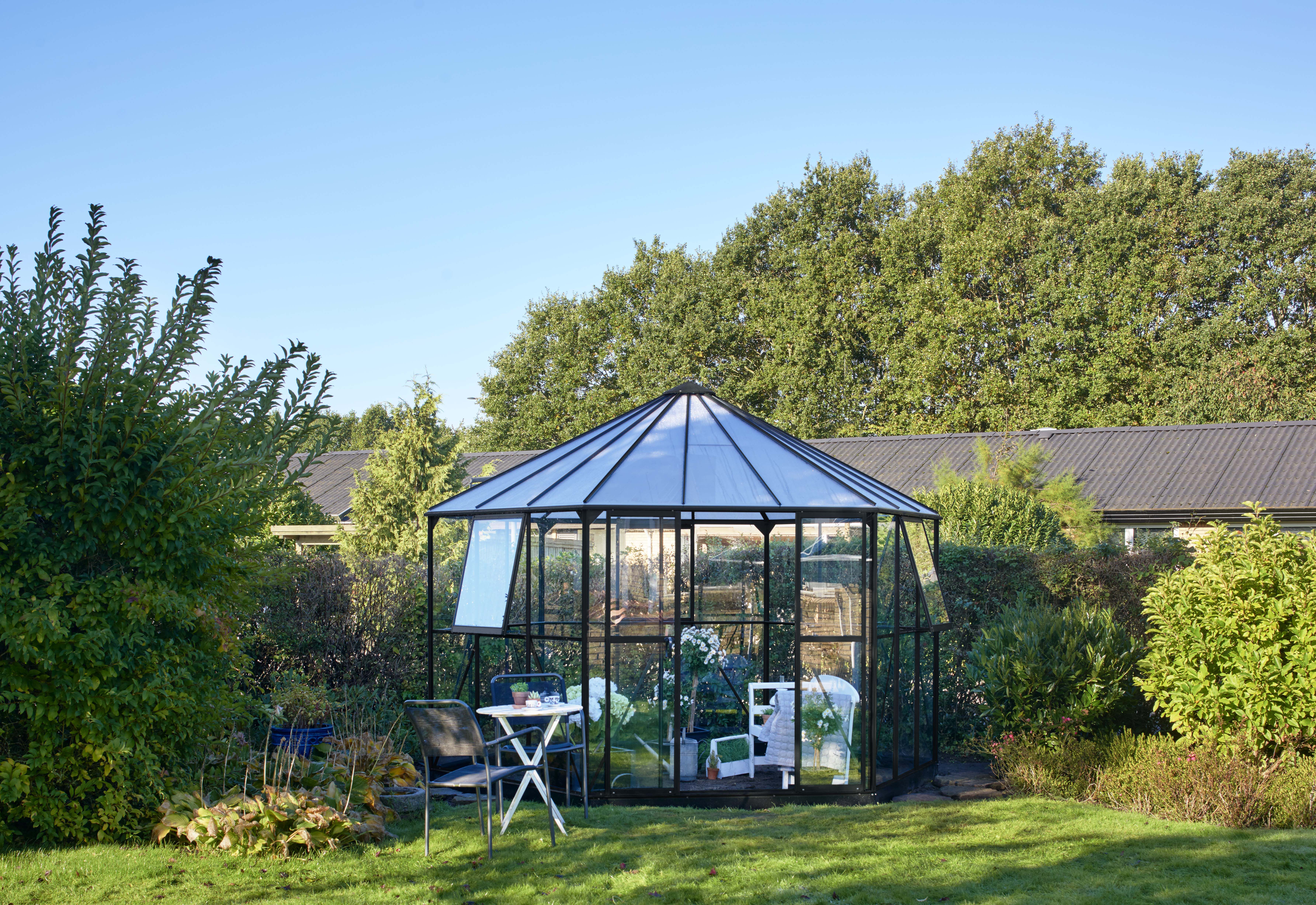 Halls Prieel Atrium - Tuinkas - 287.00 cm - Zwart - Veiligheidsglas & polycarbonaat - 375.00 cm - 375.00 cm