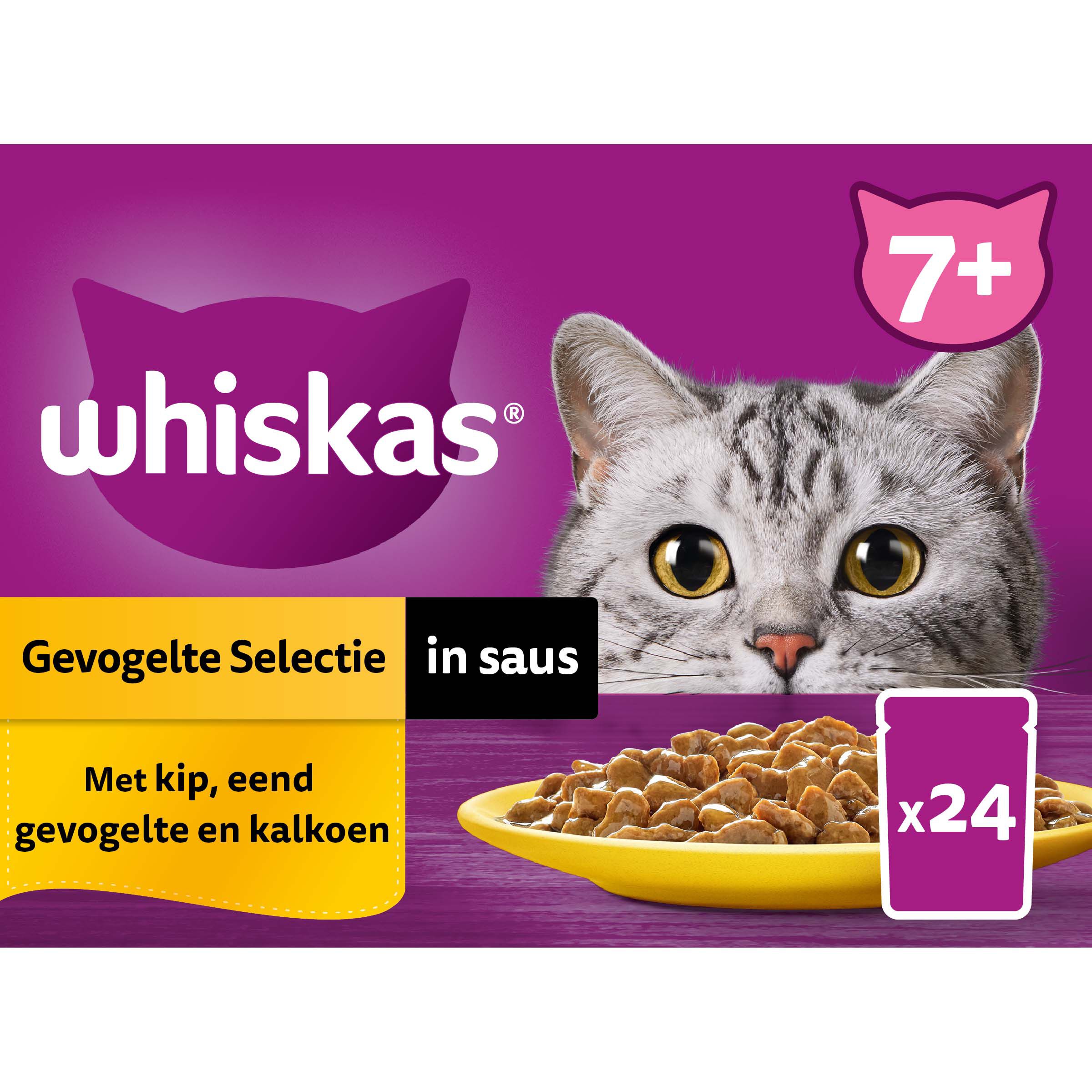 Whiskas  7+ Gevogelte Selectie - Kattenvoer - 24x85 gram - 2040 - saus