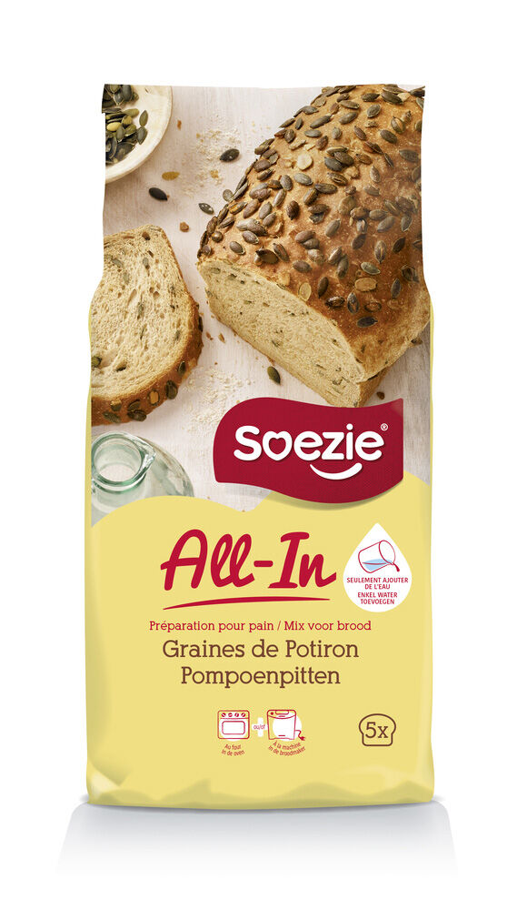 Soezie All-in-mix Brood met pompoenpitten - Broodmeel Soezie All-in-mix Brood met pompoenpitten - Broodmeel