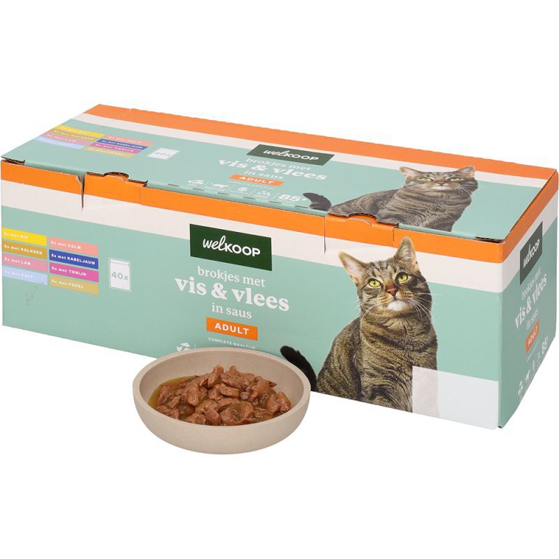 Welkoop Pouch Brokjes in Saus - Kattenvoer - 40x85 gram - 150 - vis