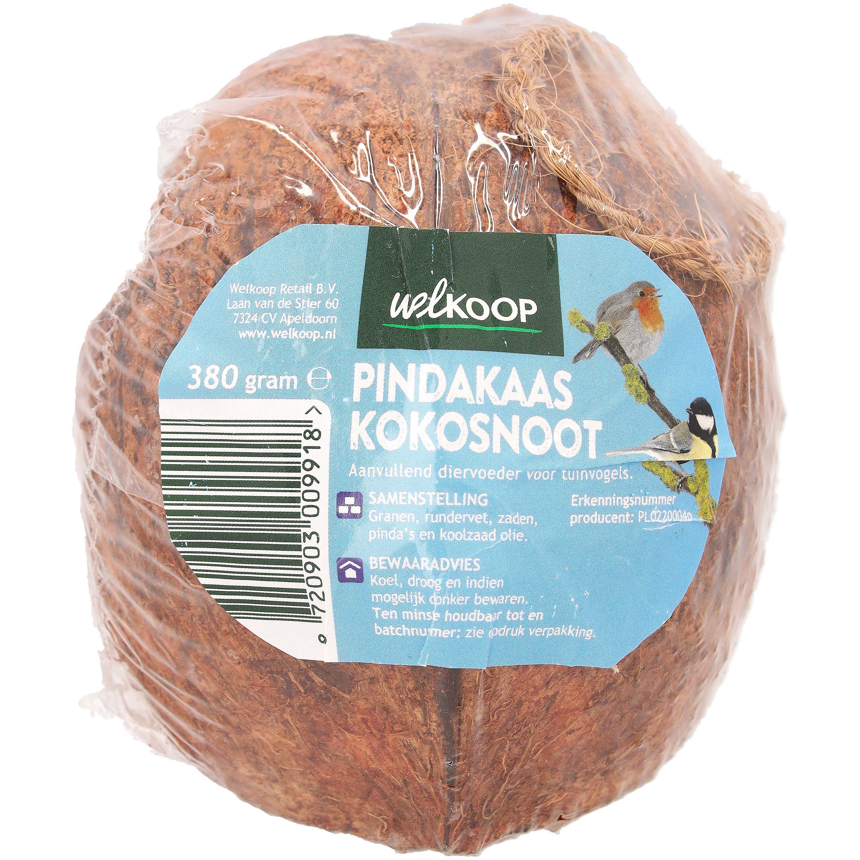 Welkoop Kokosnoot met pindakaas - Tuinvogelvoer - 380 - Pindakaas