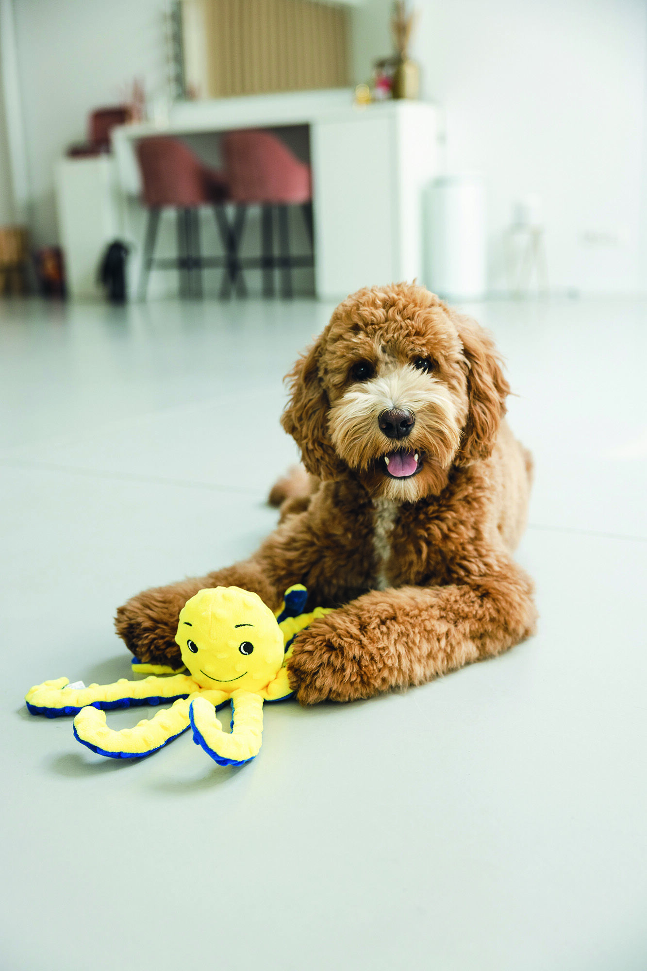 Beeztees Octopus Amy - Knuffel - Hondenspeeltje - Geel - 7.5x8.5x25 cm