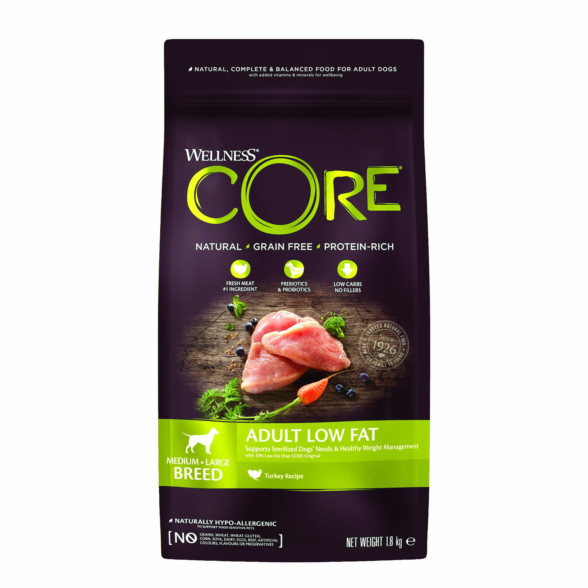 Wellness CORE Adult Low Fat Medium-Large- Breed - Hondenvoer - Kalkoen - 1,8 kg