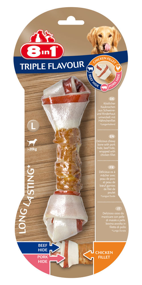 8in1 Triple Flavour Kauwbot - Hondensnack - 30.60 cm - 13.10 cm - kip, rund - L - 3.70 cm