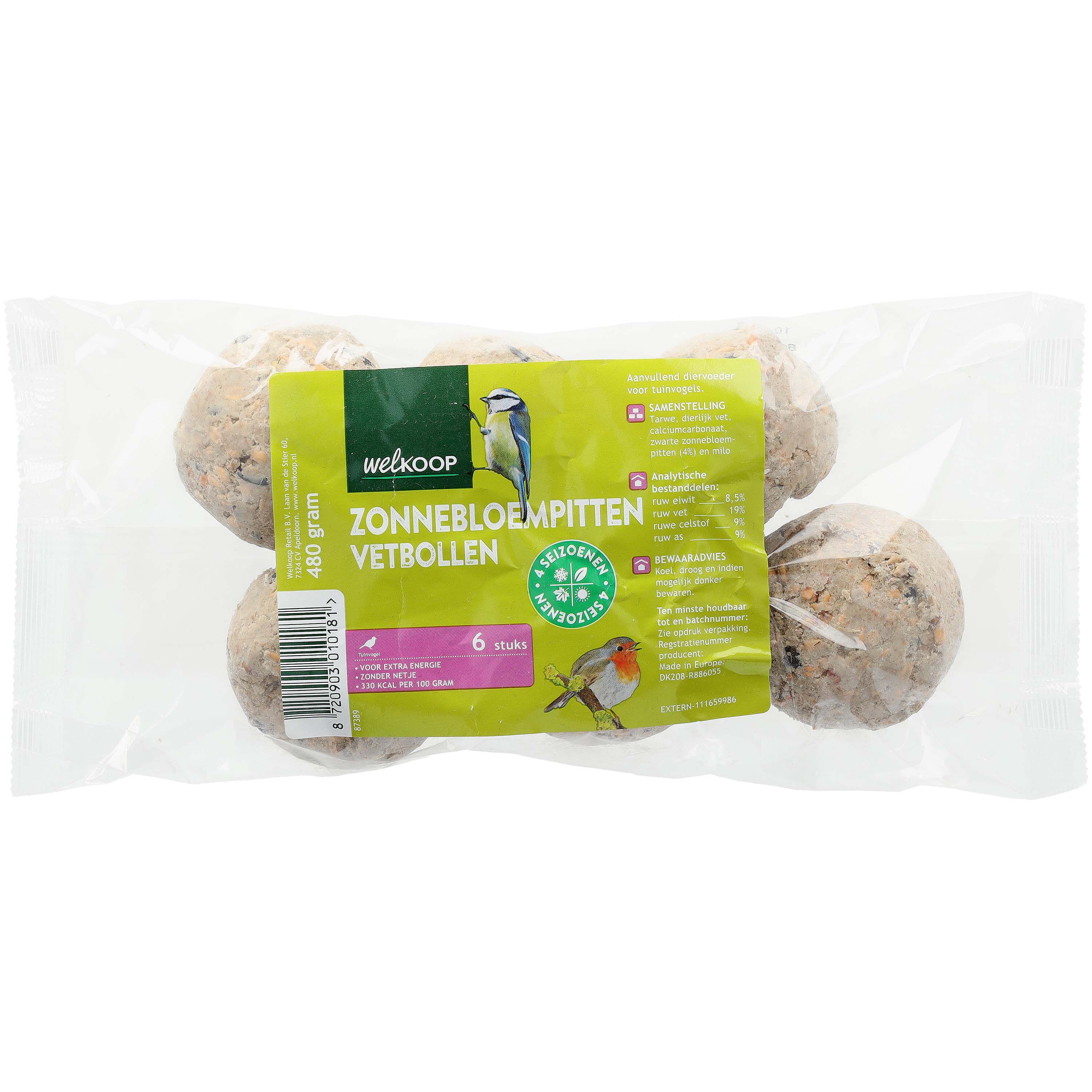 Welkoop Vetbollen met zonnebloempitten zonder netje - Tuinvogelvoer - 5.50 cm - 19.40 cm - Zonnebloempitten - 15.50 cm