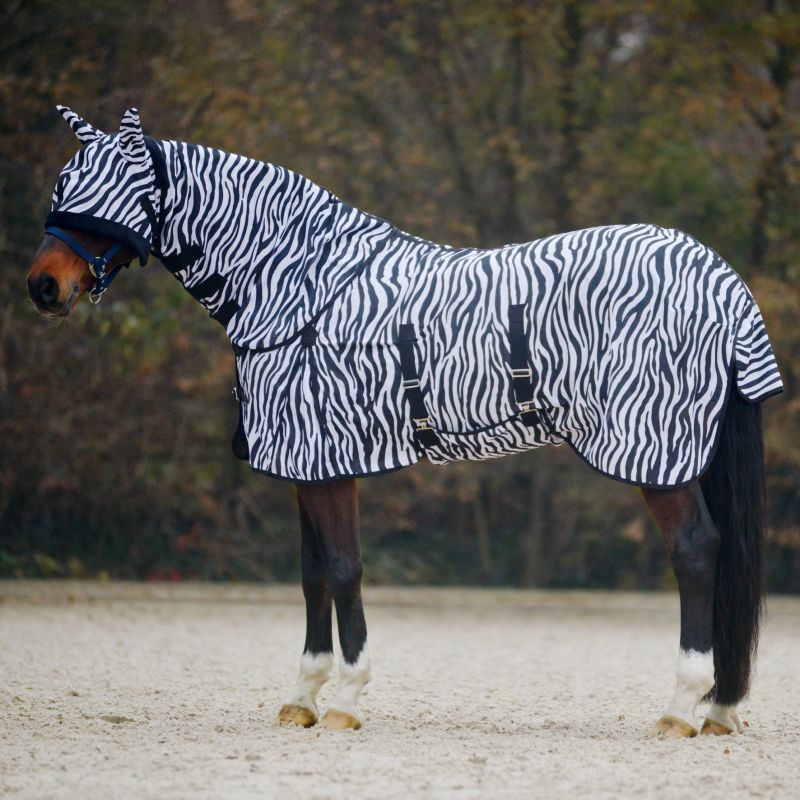Waldhausen Vliegendeken - Zebra - Paardendeken - Zwart / Wit - 145/195