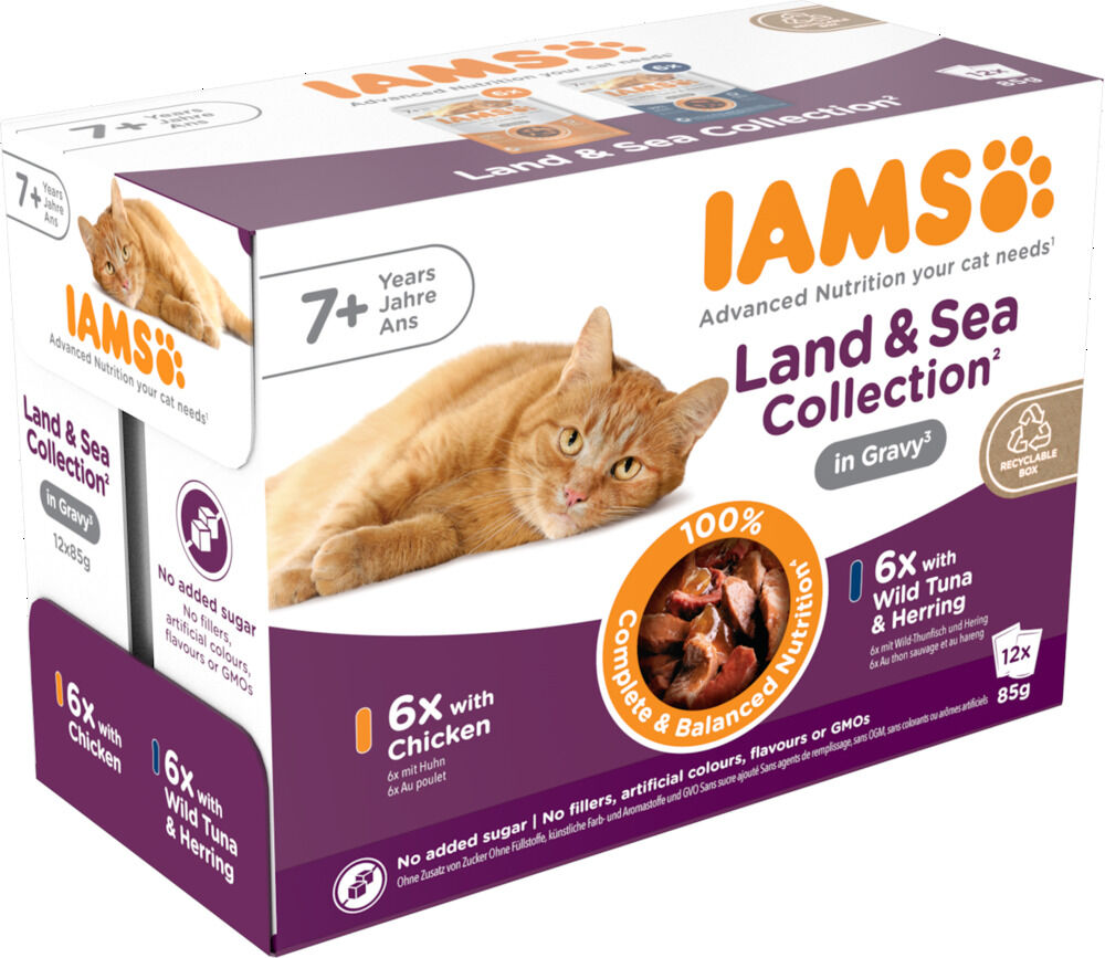 IAMS Delights Land & Sea Collection Senior - Kattenvoer - 12x85 gram - Kip - Vis - 1,02 kg