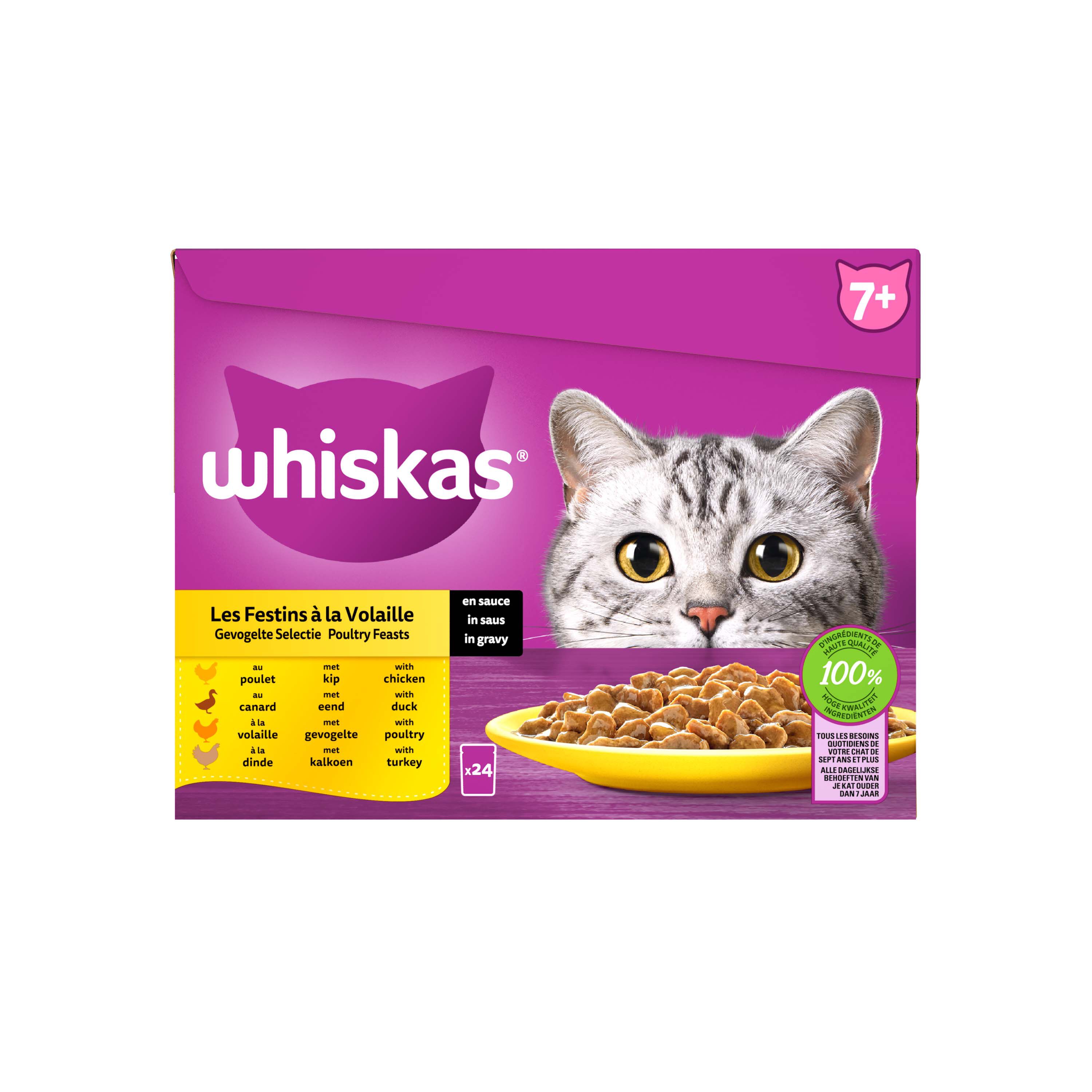 Whiskas  7+ Gevogelte Selectie - Kattenvoer - 24x85 gram Whiskas  7+ Gevogelte Selectie - Kattenvoer - 24x85 gram