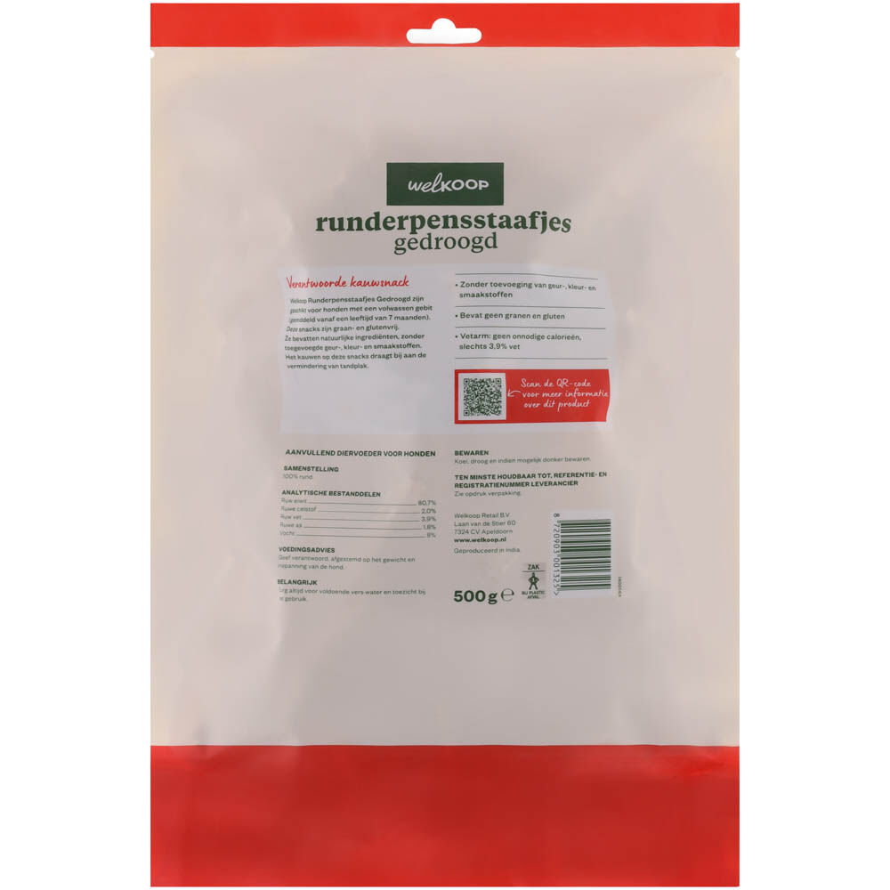 Welkoop - Runderpensstaafjes Gedroogd - 500 - rund