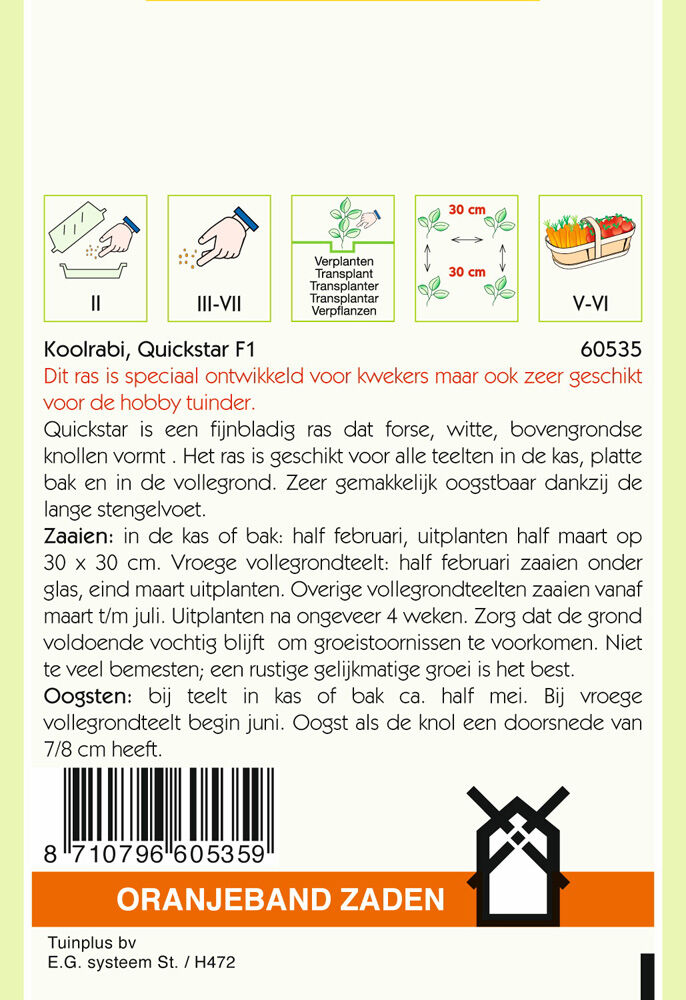 Oranjeband zaden Koolrabi Quickstar F1 - Groentezaden