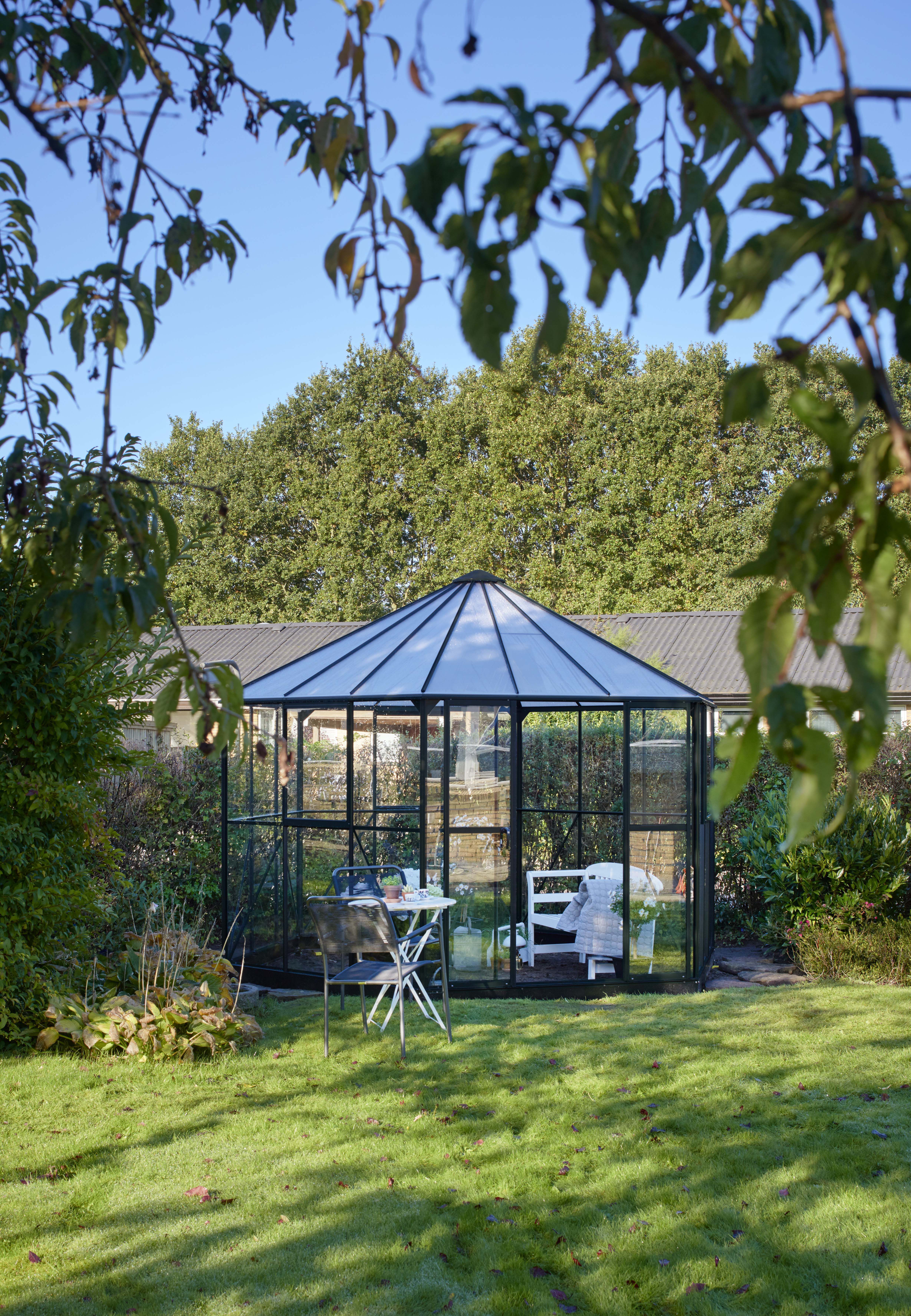Halls Prieel Atrium - Tuinkas - 287.00 cm - Zwart - Veiligheidsglas & polycarbonaat - 375.00 cm - 375.00 cm
