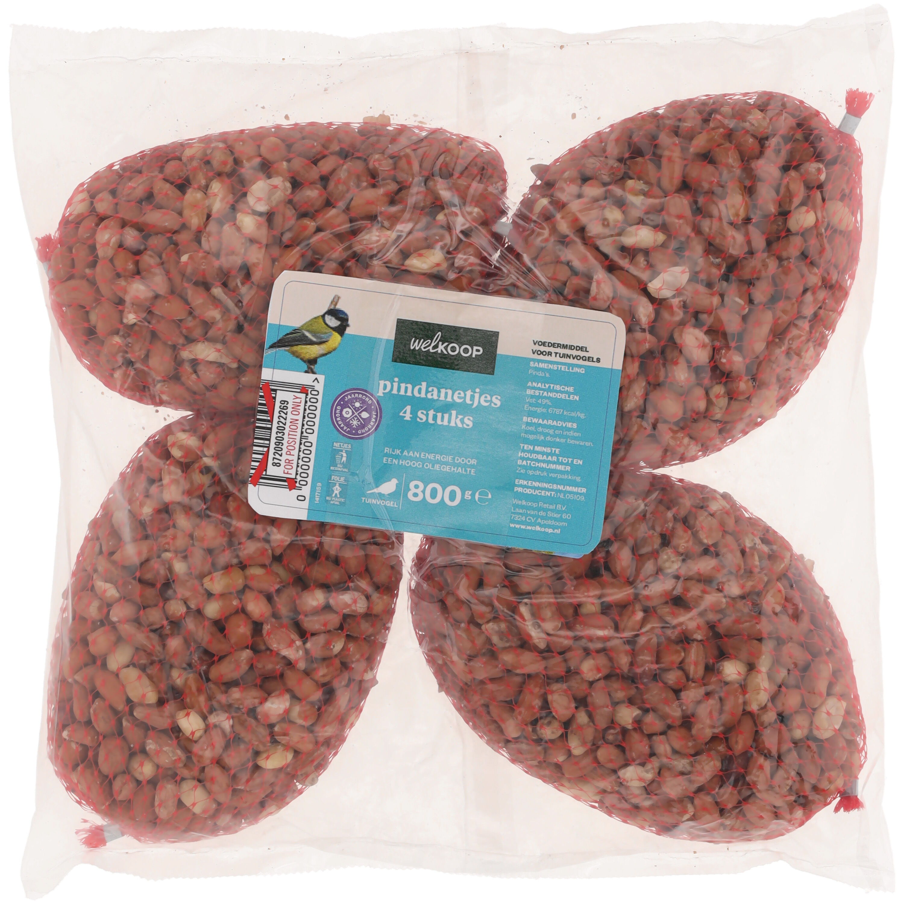 Welkoop Pindanetje - Tuinvogelvoer - 4x200 gram - 7.00 cm - 800.00 - 15.00 cm - Pinda - 20.00 cm