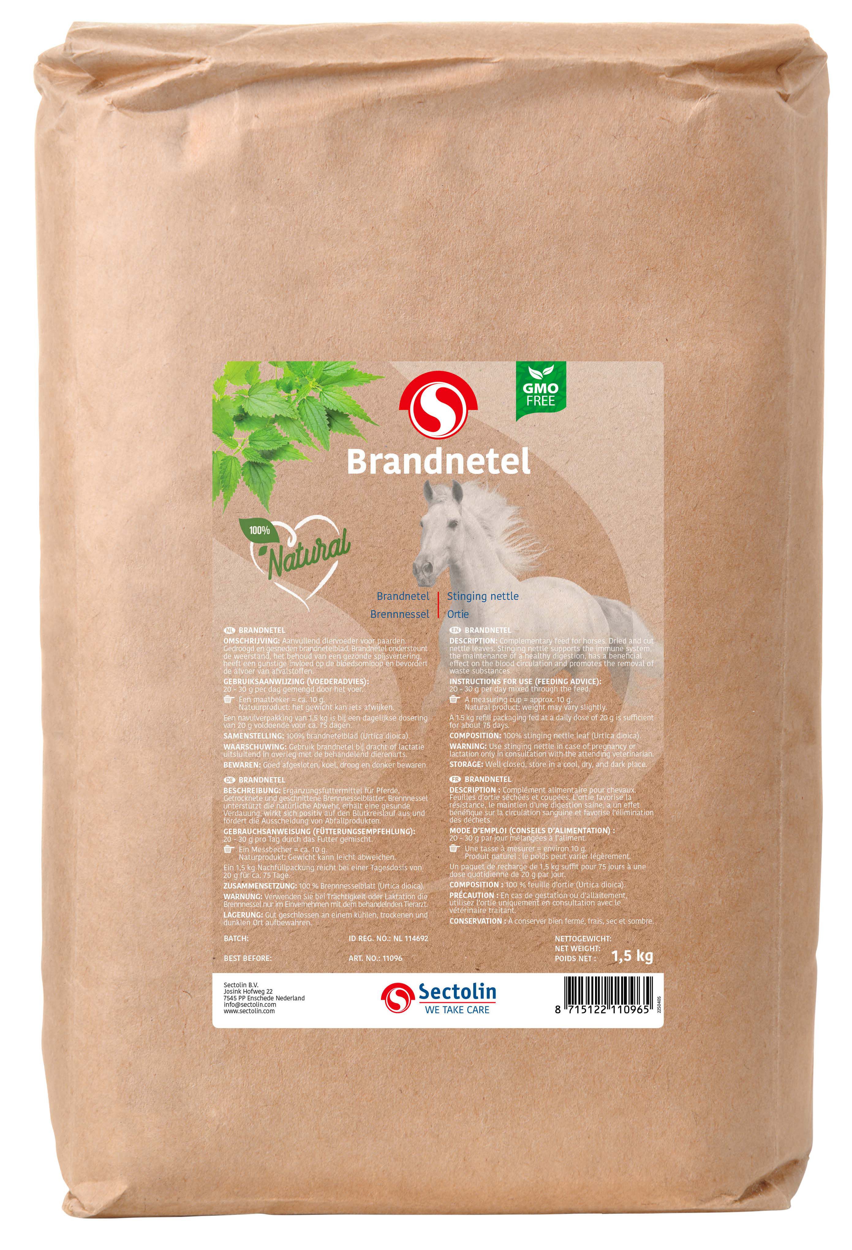 Sectolin Brandnetel Kruid Navulverpakking - Weerstandsupplement Paard - 1.50 - Emmer