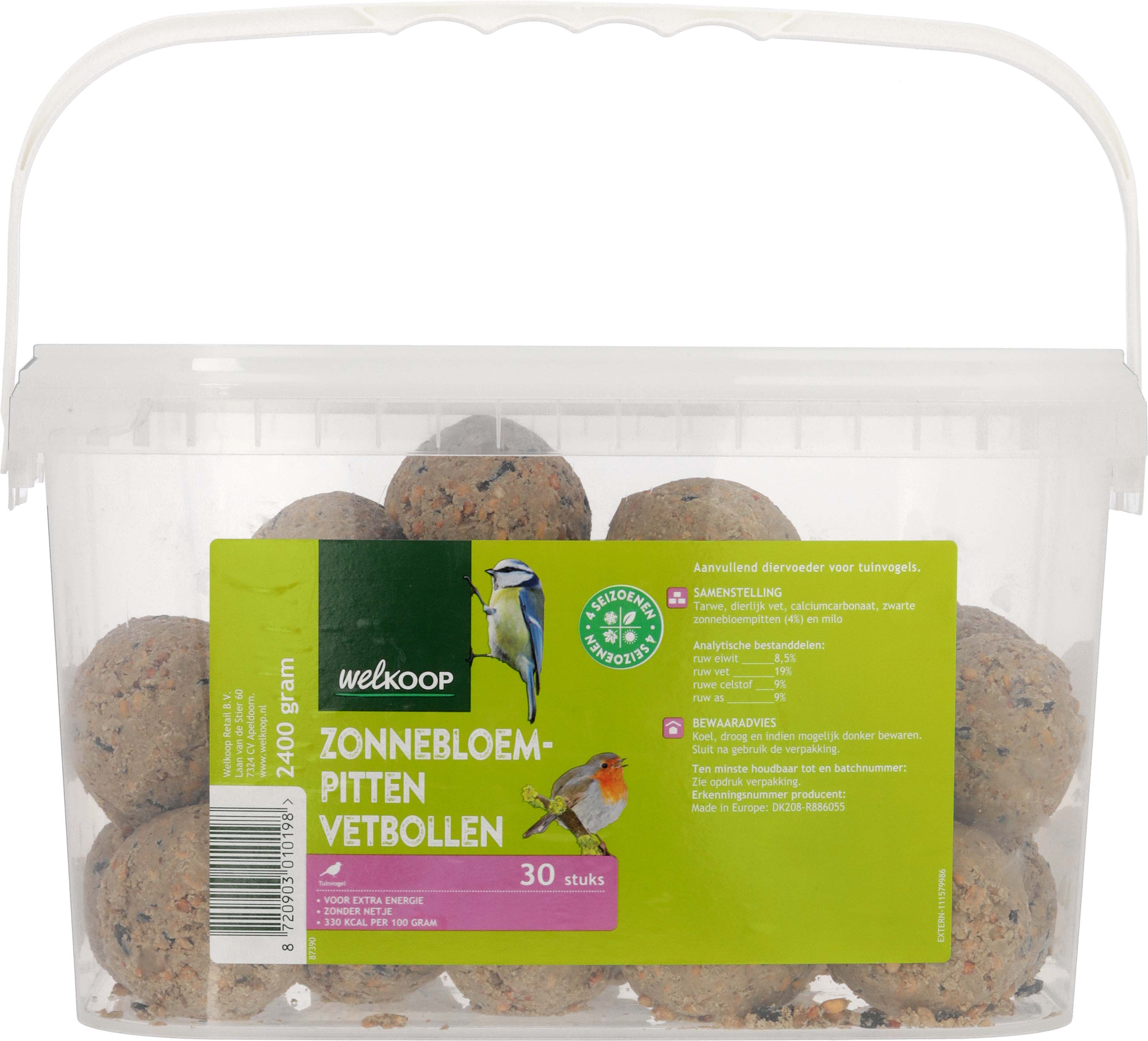Welkoop Vetbollen met zonnebloempitten zonder netje - Tuinvogelvoer - 16.90 cm - 20.00 cm - Zonnebloempitten - 28.60 cm