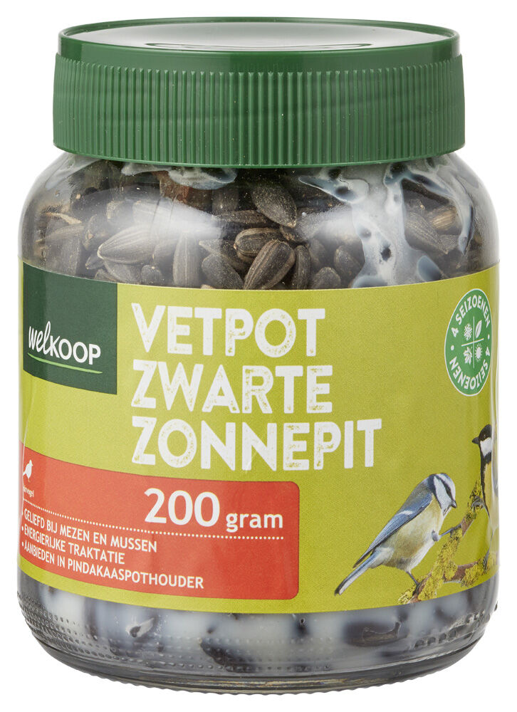 Welkoop Zwarte Zonnepitten Tuinvogelvoer - Vetpot - 200 Welkoop Zwarte Zonnepitten Tuinvogelvoer - Vetpot - 200