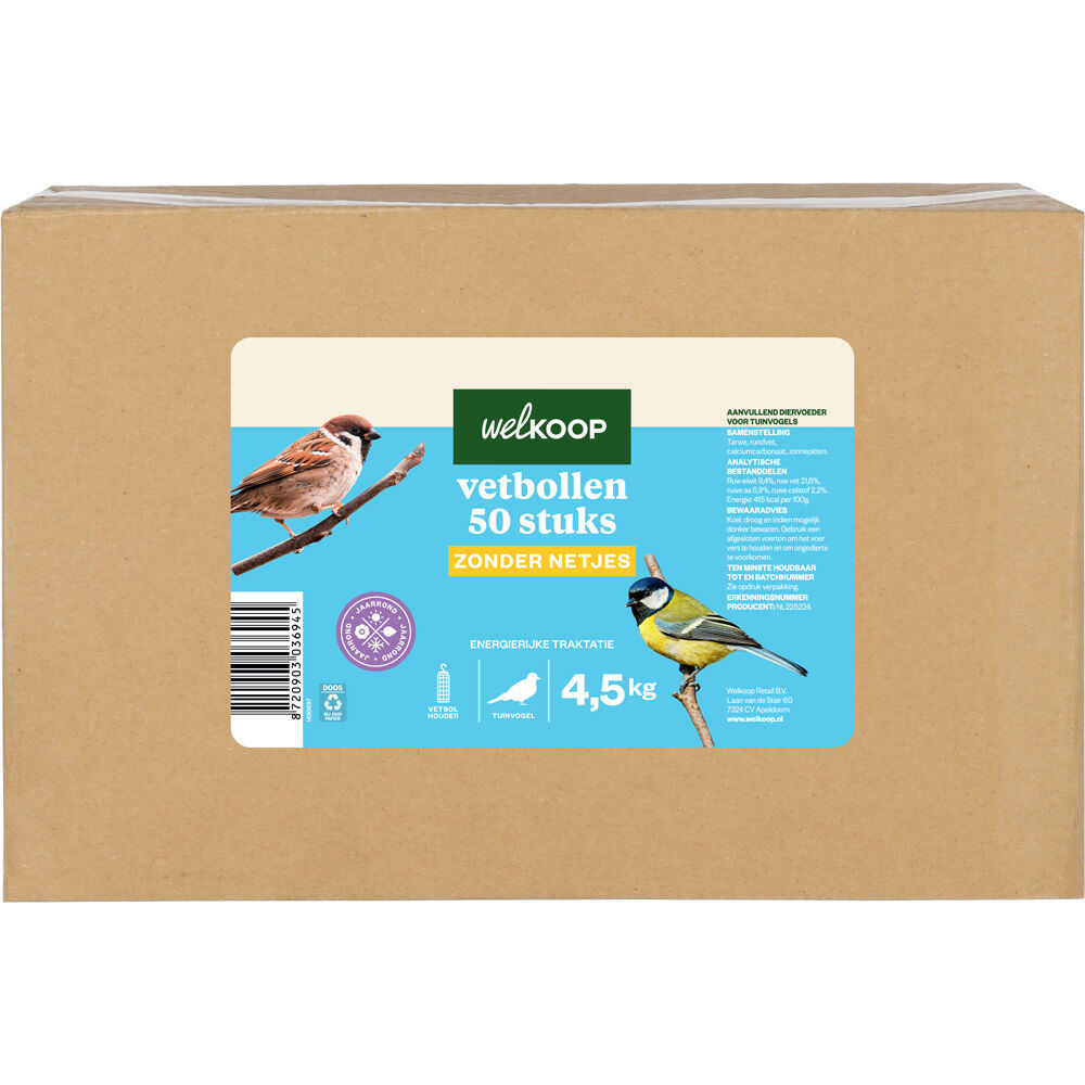 Welkoop - Vetbollen zonder netje in doos - Tuinvogelvoer - 4.5 - Original Welkoop - Vetbollen zonder netje in doos - Tuinvogelvoer - 4.5 - Original